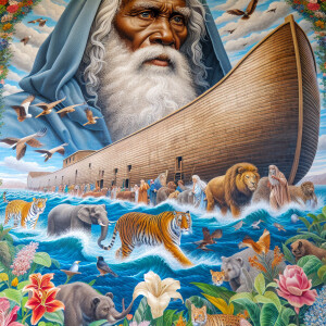 A close-up and detailed wall painting focusing on Noah, depicted...