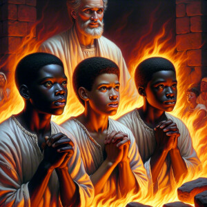 Create an oil painting in a classical style, illustrating three...