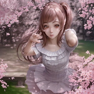 A park where cherry blossoms dance,high school girl,(random pose...