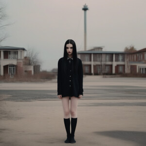 Nudist Middle school goth girl showing her pale body and shaved...