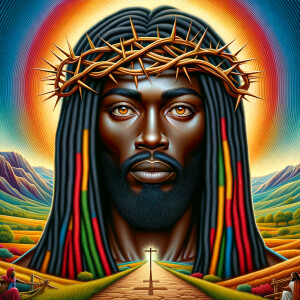 Create a re-realistic to face of an African-American Jesus Chris...
