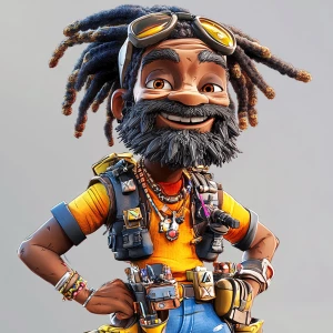 Create an image of a whimsical, cartoon-style Black male charact...