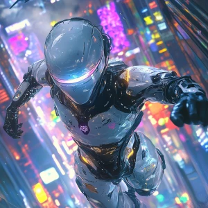 A dazzling cyberpunk metaverse explorer, their cybernetic enhanc...
