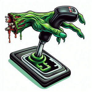 Cartoonish zombie arm and hand.   The hand griping an pistol gri...