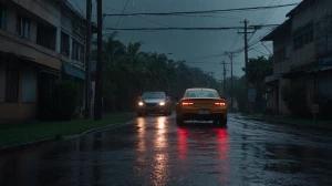 heavy rain and thunder, peaceful and contemplative atmosphere, l...