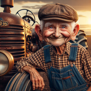 Funny and crazy caricature of a 95 year old American grandpa, ch...