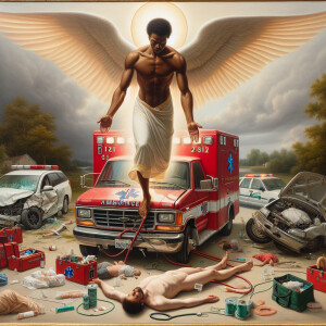 Create a realistic 3D oil painting depicting a scene of emergenc...