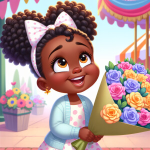 A charming, joyful African American 6-year-old girl cartoon char...