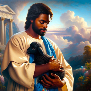 Oil painting of an African-American man resembling Jesus Christ,...