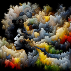 Imagine a mesmerizing symphony of earthy black and pale green an...