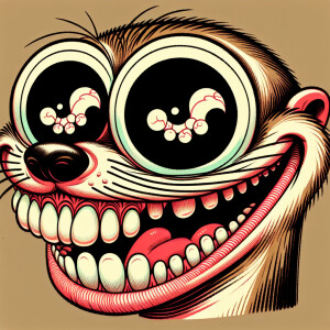 Cartoonish weasel in a rat fink style