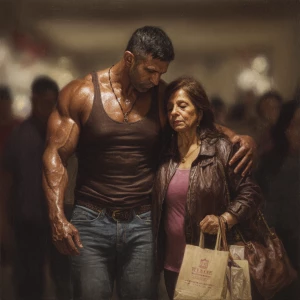 Hyperrealism photo painting.a  indian criminal sweaty muscular b...