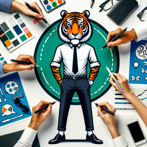 tiger wearing white formal shirt, black trousers, black shoes an...