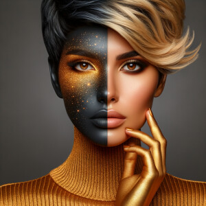 "Create an image of a woman with a unique and striking appearanc...