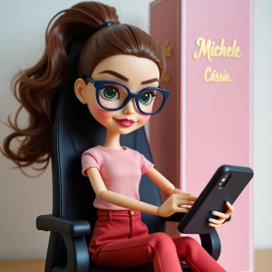 An action figure-style doll of a young woman with fair skin, gre...