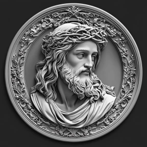 Design a high-contrast grayscale 3d bas relief of jesus is king,...