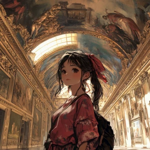 anime girl in Louvre