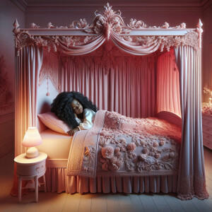 Craft a highly detailed 3-D image of a light-skinned African-Ame...