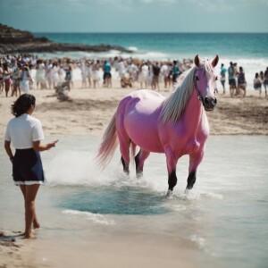 una vaca con alas de unicornio flotando en la playa encima de un...