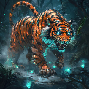 Create an image of a Tigron, an intimidating hybrid of a tiger a...