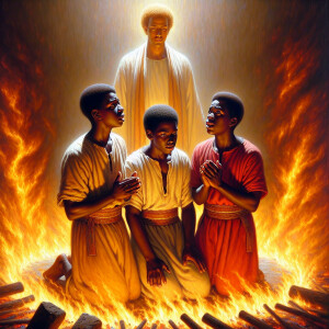 Compose an oil painting depicting three African-American boys ab...