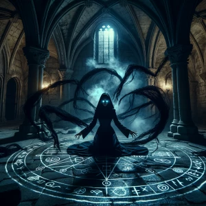 "In a forgotten crypt beneath a decaying cathedral, a veiled pri...