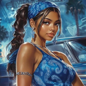 a modern Chicano lowrider art style. It features a confident, La...