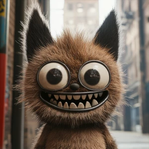 Stylized character portrait of a mischievous designer toy creat...