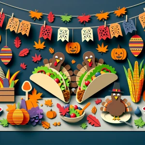 Create an image of turkey tacos with a Thanksgiving theme, featu...
