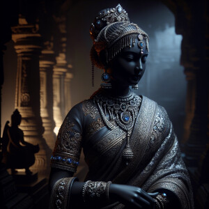 Design an image of a slender ancient princess sculpture adorned...