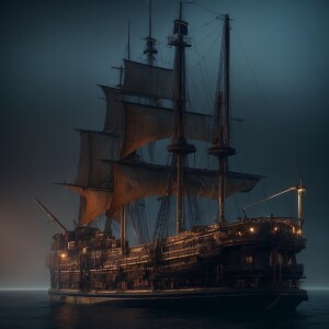 Design a scene depicting a macabre-themed cruise with guests dre...