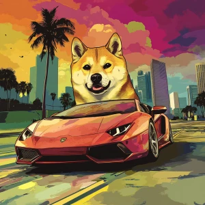MEME DOGE in GTA art style — Doge in a lambo — in the style of a...
