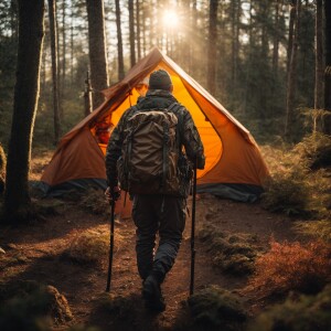 Create an image of a rugged survivalist, equipped with a weather...