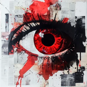 L’œil rouge de l’absurde.
Collage typographique dadaïste avec jo...