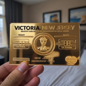 generate a golden plastic membership card to Victoria in New Jer...