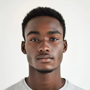 A 22-year-old African American man with dark skin, a clean-shave...