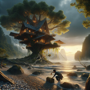 A male fisherman caught a locked chest covered with shells