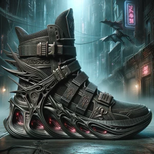 "Dark futuristic Air Jordan 8-inspired sneaker — high-top with t...