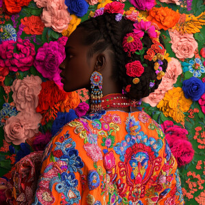 Describe the image featuring a person adorned in a brightly colo...