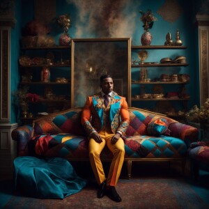 harlequin as a man bodybuilder