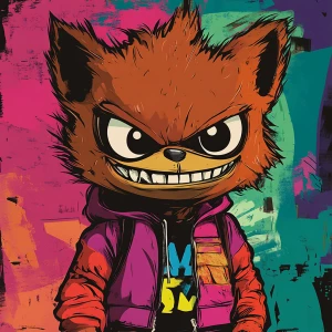Stylized character portrait of a mischievous designer toy creat...