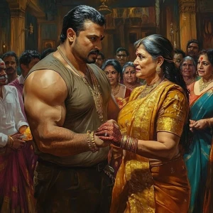 realism,a man muscular beefy ,sweaty criminal,talking and standi...