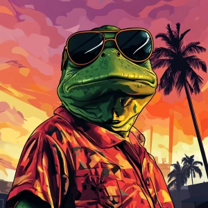 MEME PEPE in GTA art style, , in the style of a Grand Theft Aut...