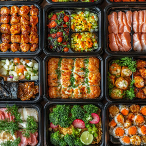 自助式快餐健康轻食，肉类，鱼类，蔬菜，纤维，膳食，多种选择