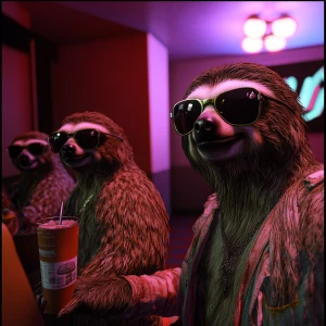 Sloths slerf meme..having a drink at the night club, 80'S clothi...