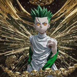 Create an image of Gon Freecss from 'Hunter x Hunter' standing c...
