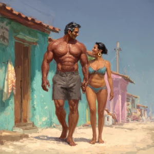 hyperrealistic digital painting.a muscular sweaty villain man,...