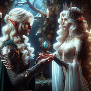 Caranthir-Ar-Fieniel from the Witcher kneels down before Tier Ha...
