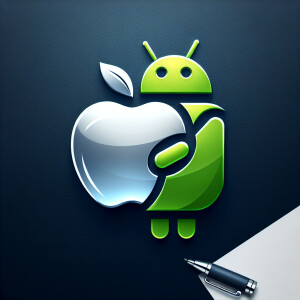 Create a realistic logo Friendship between Apple iPhone and Andr...