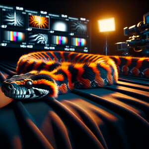 Create an image of a snake that has the distinctive orange and b...